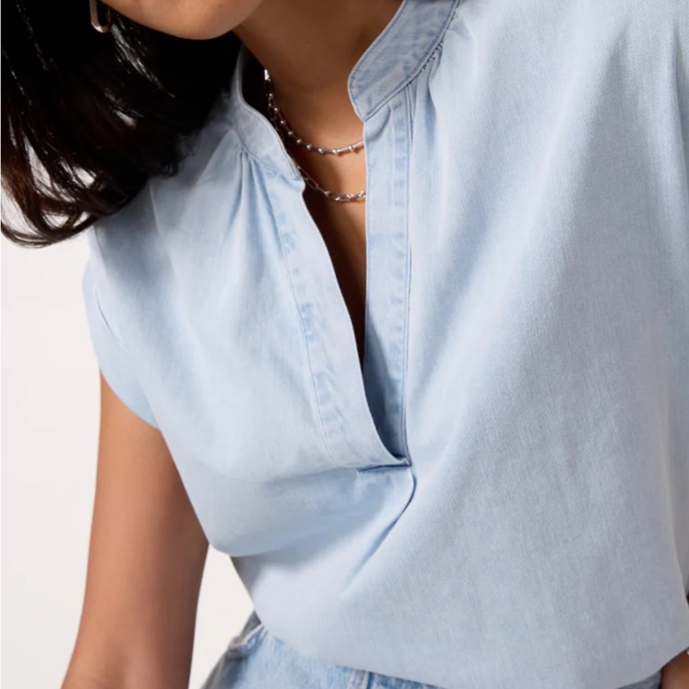 Cloth & Stone Soft Denim Split Neck Top